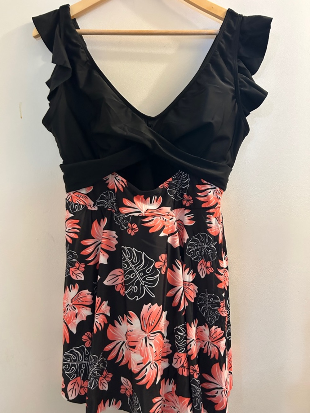 Black & Coral Floral V-Neck swimsuit